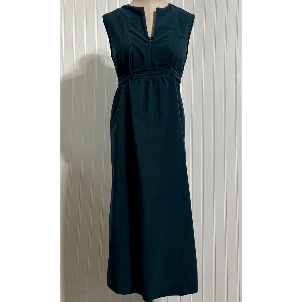 Marian Sue Womens 5/6 Sleeveless Maxi Dress Poly‎ Corduroy Green Vintage Minimal